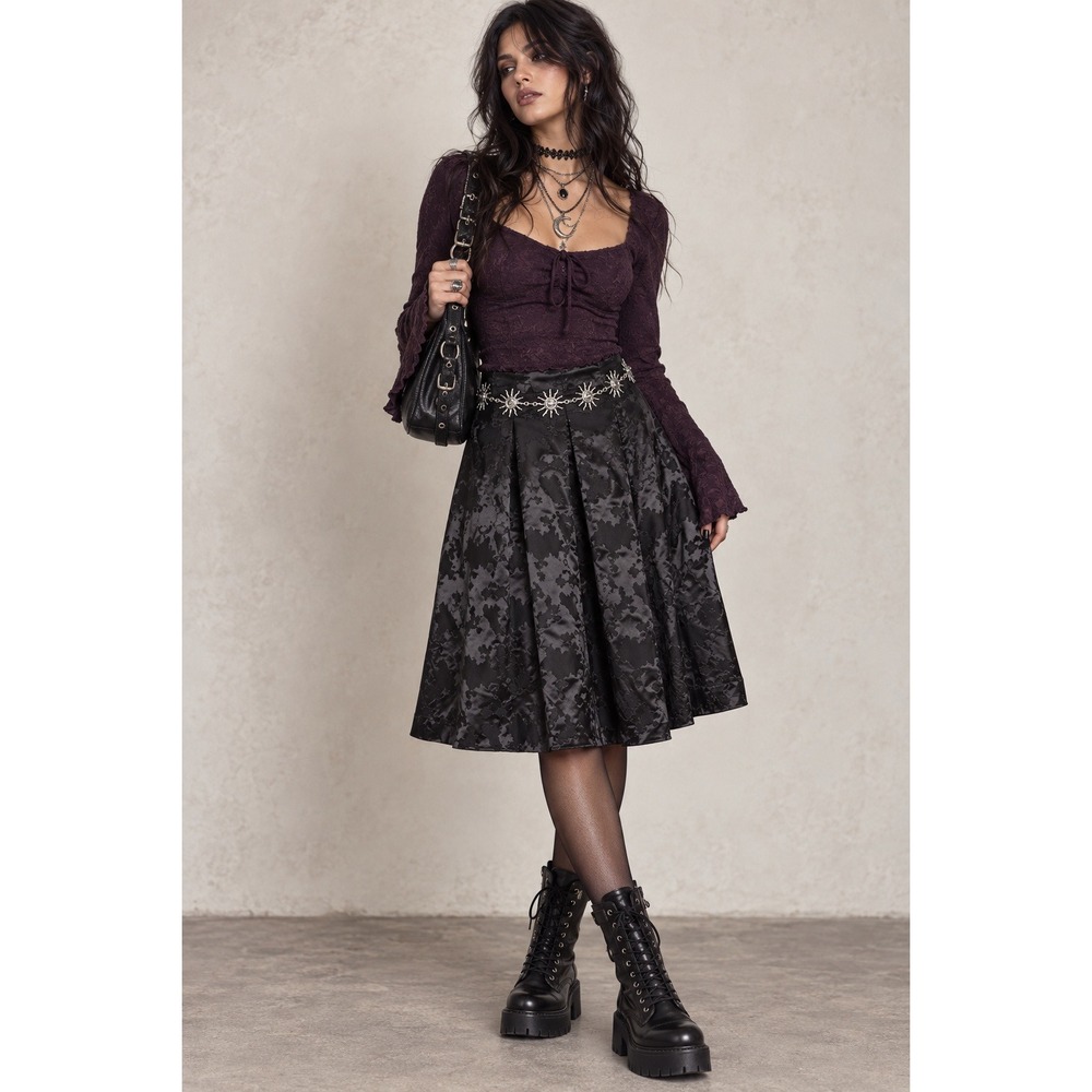 Whimsigoth Witchy Jacquard Floral Gothic Victorian Midi Skirt M NWT